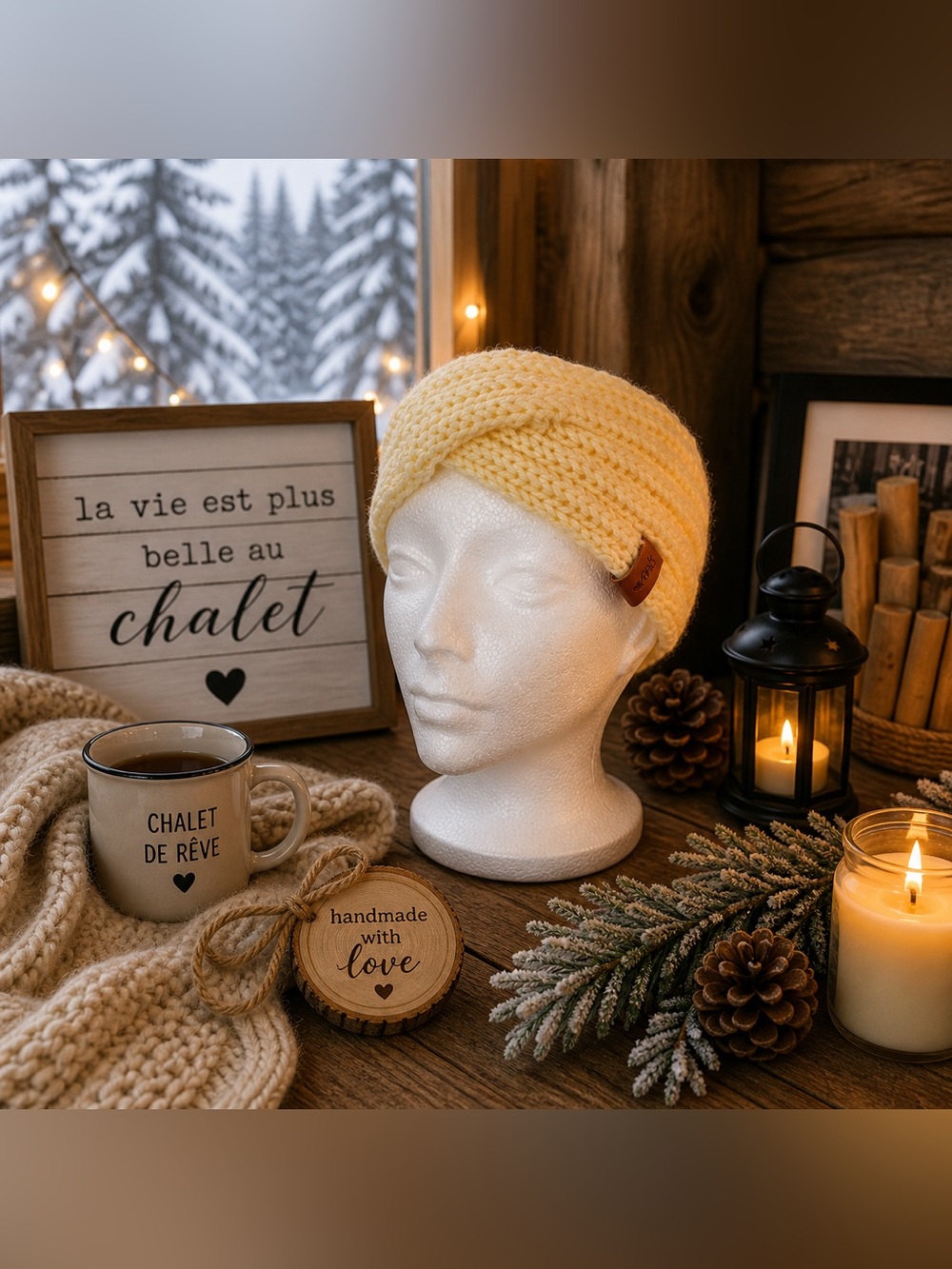 Handmade Cream Knit Turban Headband - Cozy Winter Accessory